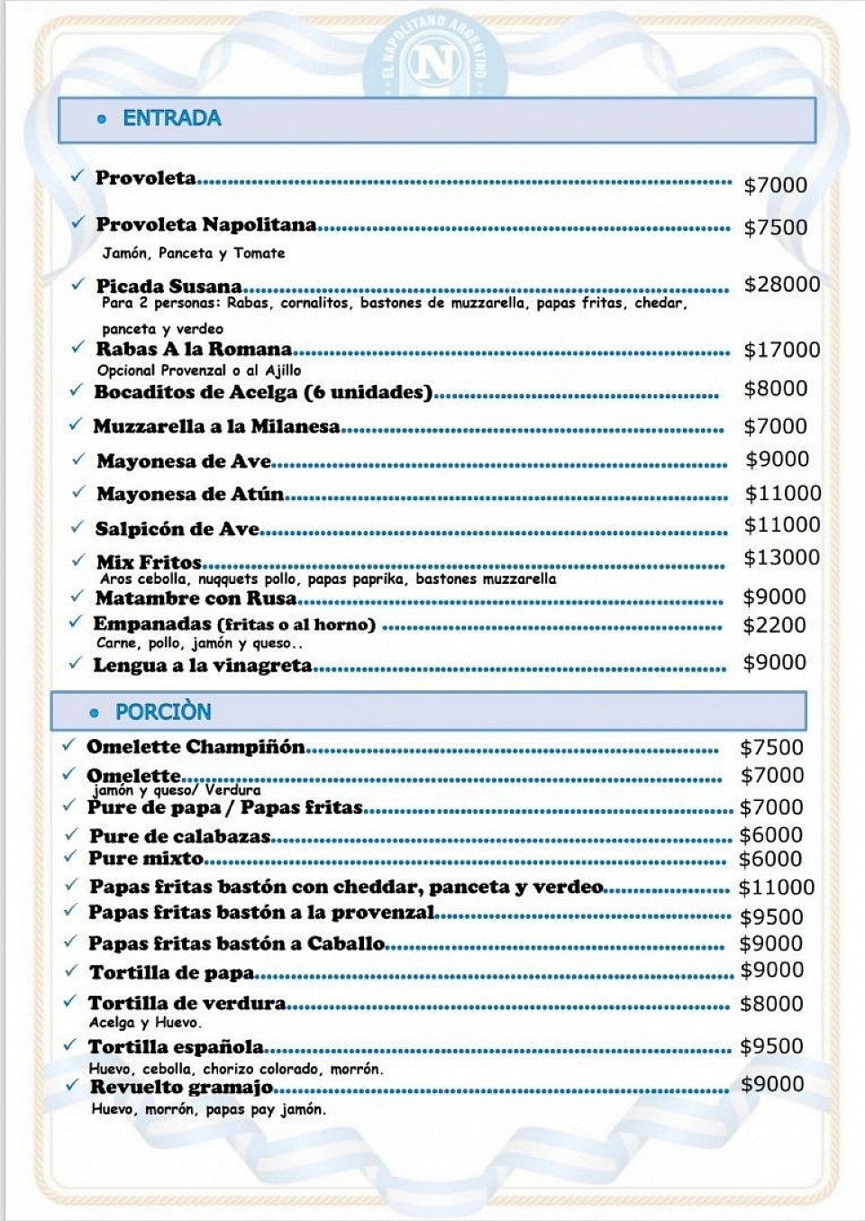 Entradas y porciones