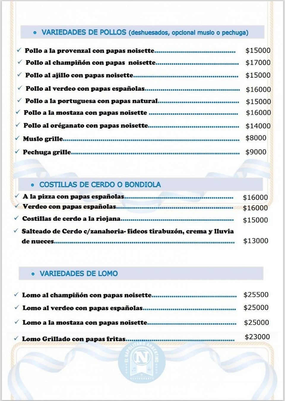 Pollos, Cerdo y Lomos