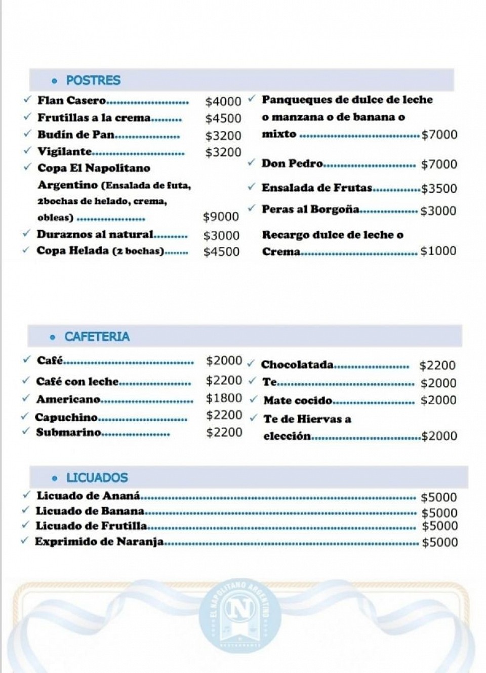 Postres, Cafeteria, Licuados
