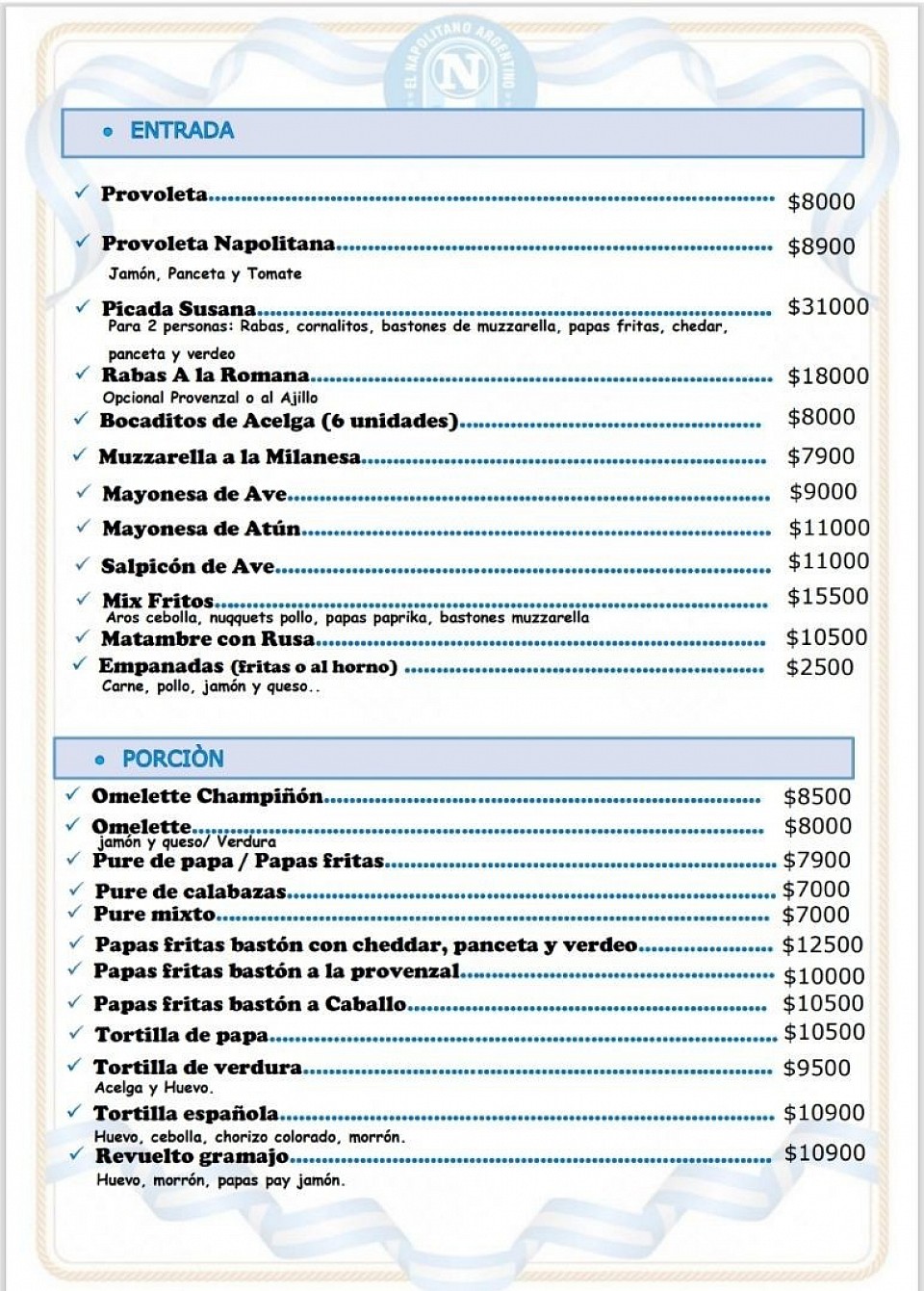 Entradas y porciones