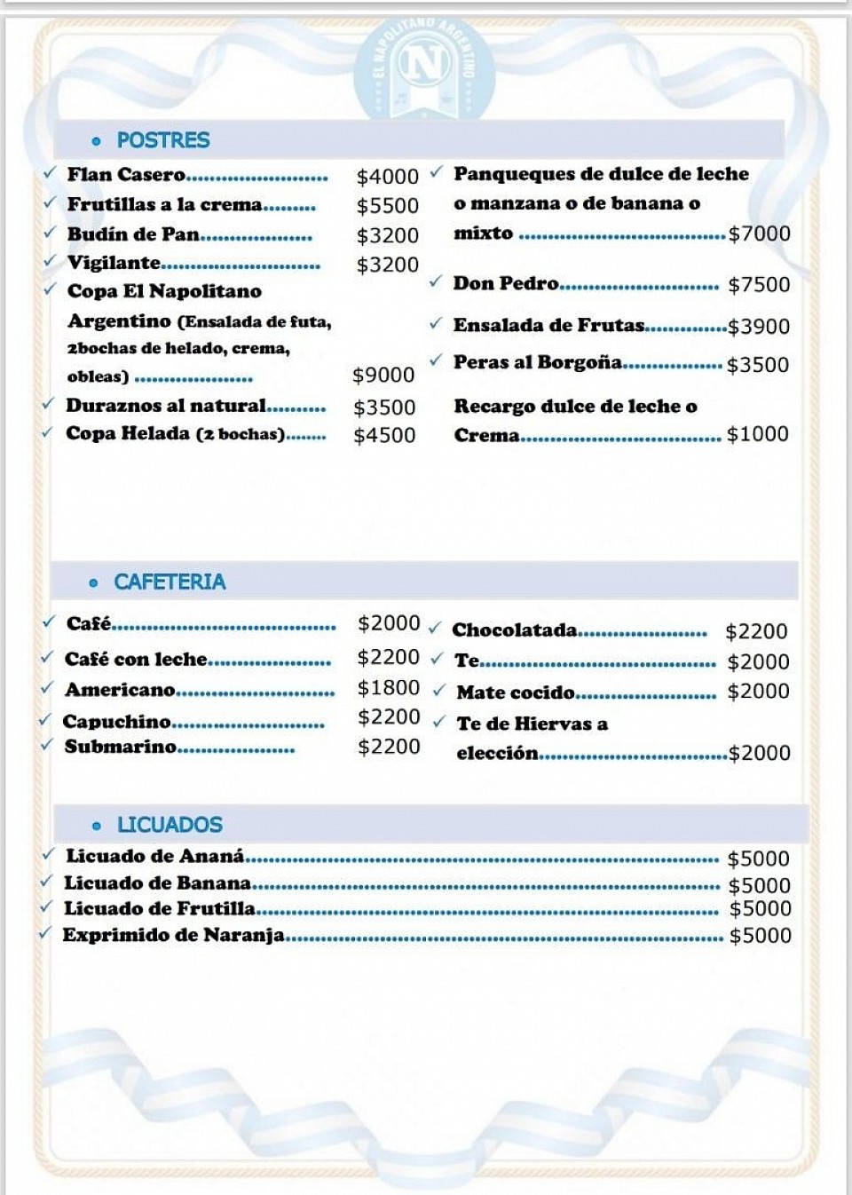 Postres, Cafeteria, Licuados