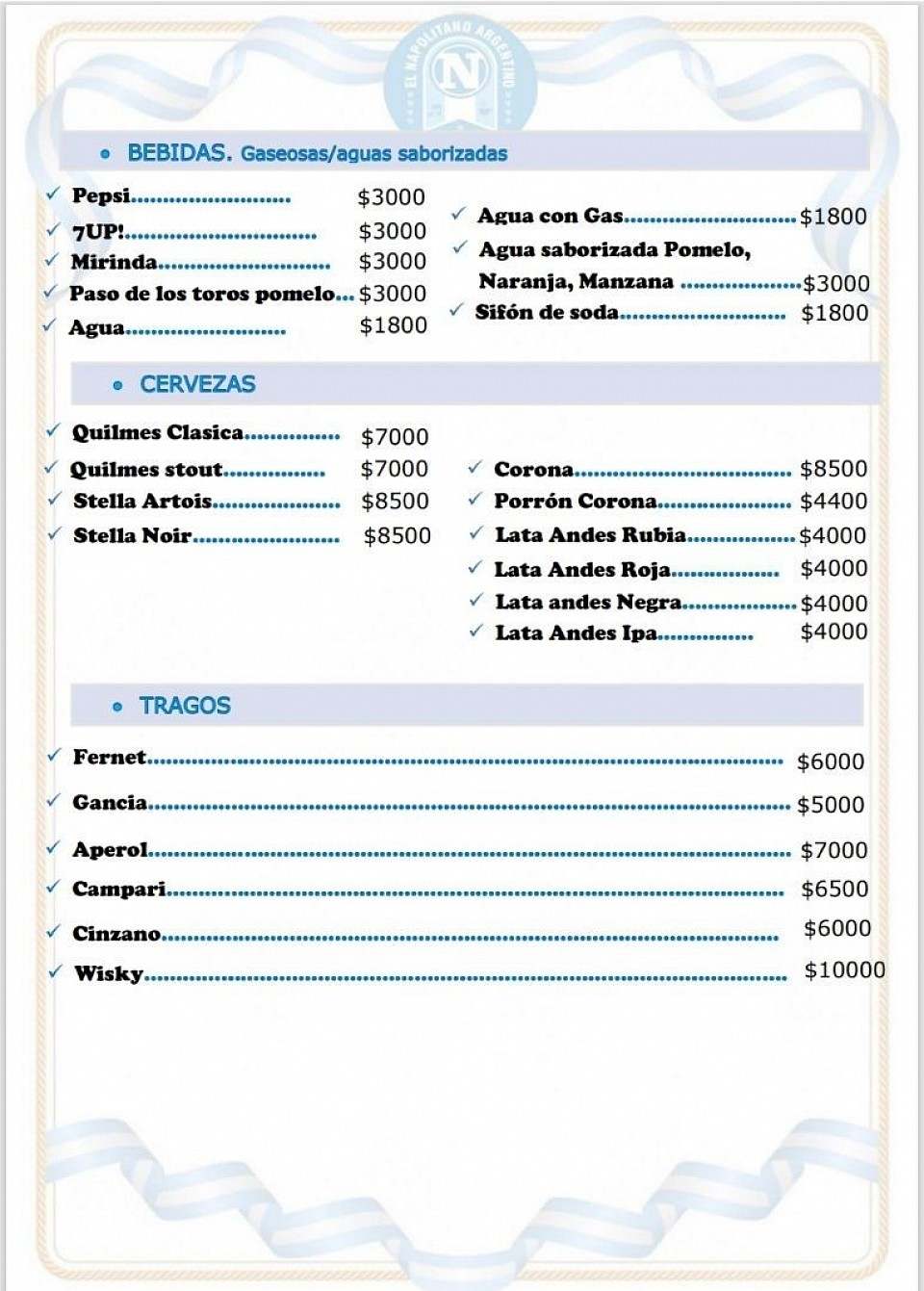 Bebidas, Cervezas, Tragos